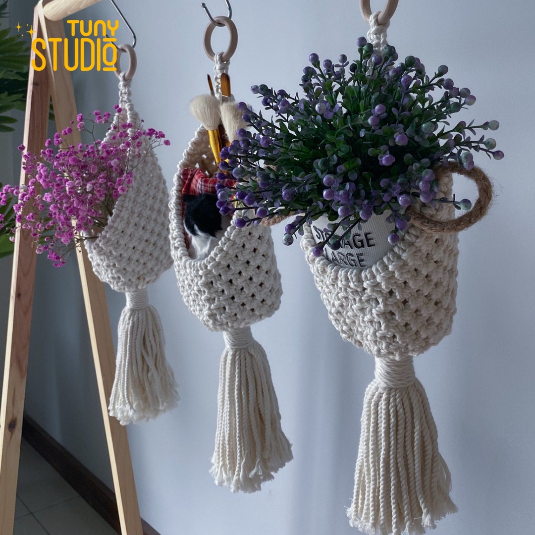 Macrame Hanging Basket, Boho Home Decor, Hanging Fruit Basket, Flower Plant Holder Hanging Wall