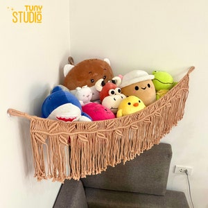 Soft Toy Hammock, Toy Hammock Macrame, Kid Boho Wall Decor, Baby Girl Gift, Nursery Organization, Stuffed Animal Net, Nursery Storage -T3062