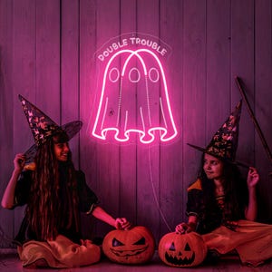 Double Trouble Neon Sign, Ghost Boo LED Sign, Kids Room Neon Sign ...