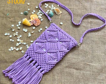 Makramee Handytasche für Frauen, Boho Handy Umhängetasche, personalisierte Handytasche, Makramee Handytasche, Geschenk für sie - T3063