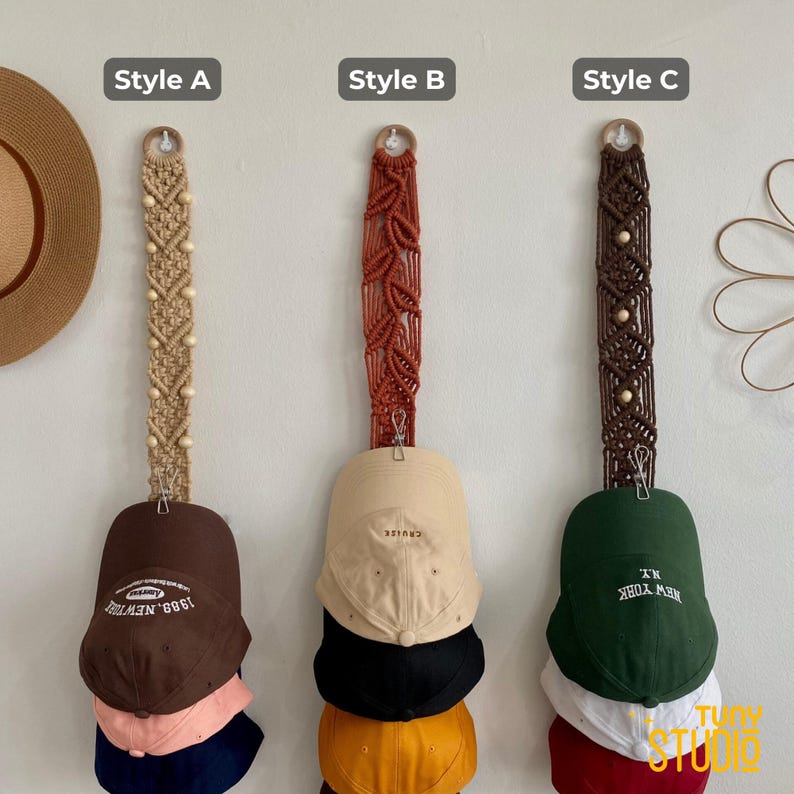Macrame Cap Rack, Cap Hanger for Wall, Hat Storage, Ball Cap Rack ...