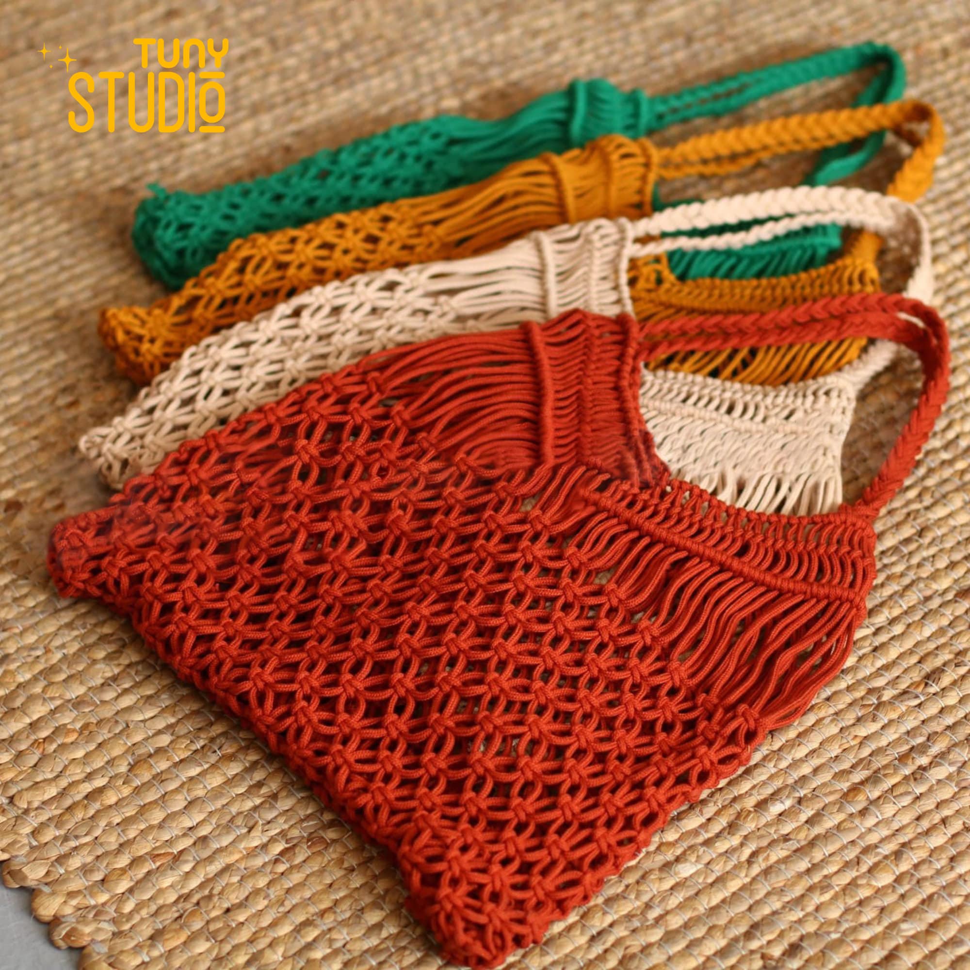 Cotton Canvas Bag with Handmade Macramé, Macrame Tote Bag, Makramee Reusable Bag, Handmade Shopping Bag, Boho Style Bag, Beach Bag - T3059