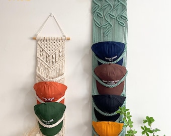 Cap Rack Macrame, Cap Hanger For Wall, Hat Storage, Ball Cap Rack, Wall Mounted Hat Display, Trucker Cap Holder, Gift For Husband - T3312