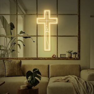 Faith Cross Jesus Home Decoration 3D Engraving Art Wall Decor Neon Sign, Christian Home Decor, Faith Based Decor, Religious Neon Sign - 3006