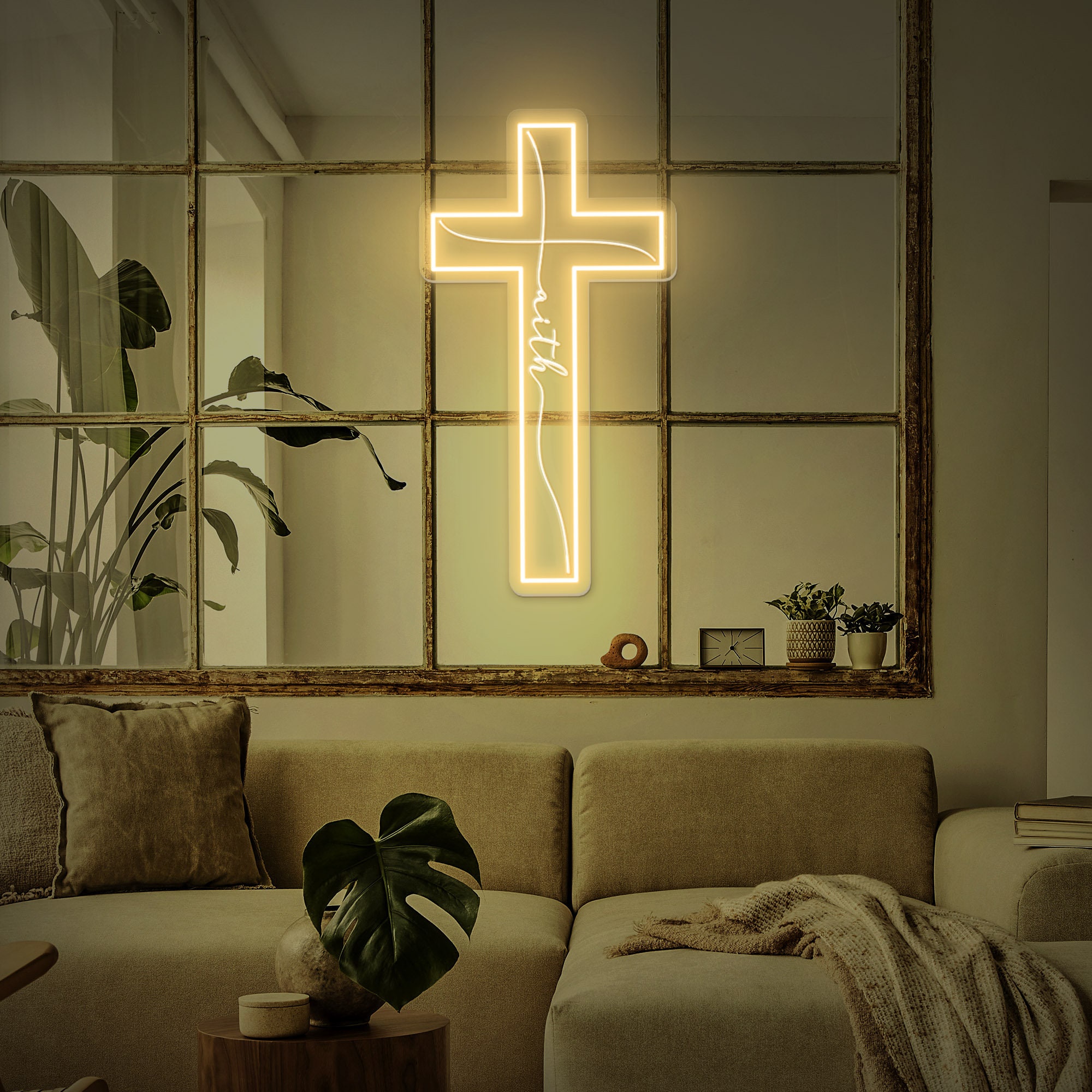 Faith Cross Jesus Home Decoration 3D Engraving Art Wall Decor Neon Sign, Christian Home Decor, Faith Based Decor, Religious Neon Sign - 3006