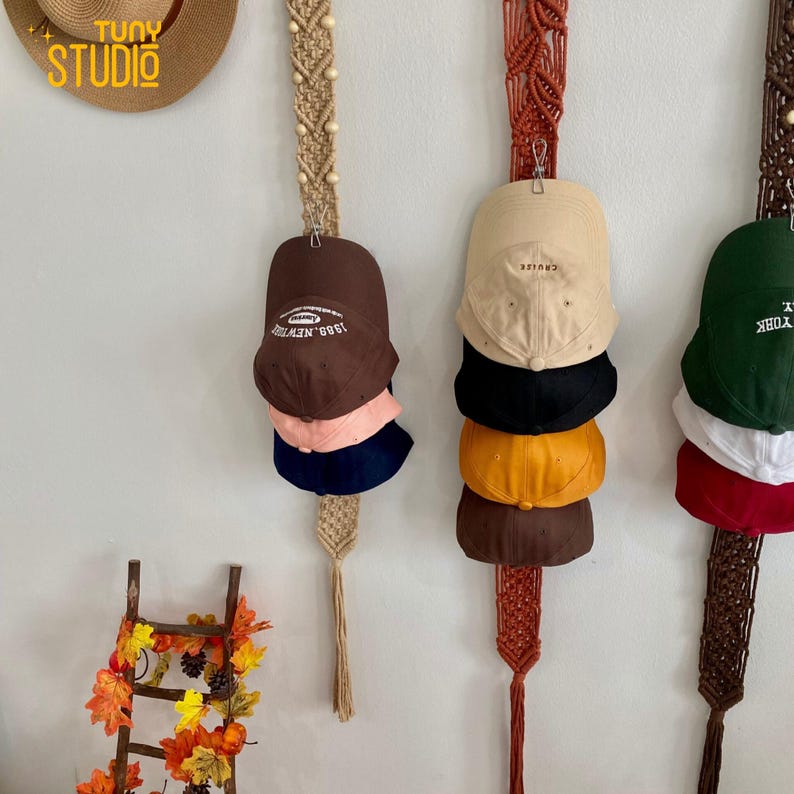 Macrame Cap Rack, Cap Hanger for Wall, Hat Storage, Ball Cap Rack ...