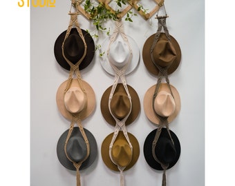 Boho Macrame Hat Hanger, Organisateur de chapeau, Porte-chapeau de cowboy, Rangement de chapeau Fedora pour mur, Décor de ferme, Cadeaux d’été pour lui - T3038