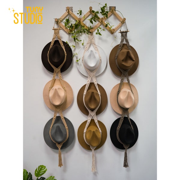 Boho Macrame Hat Hanger, Hat Organizer, Cowboy Hat Rack, Fedora Hat Storage For Wall, Farmhouse Decor, Summer Gifts for Him - T3038