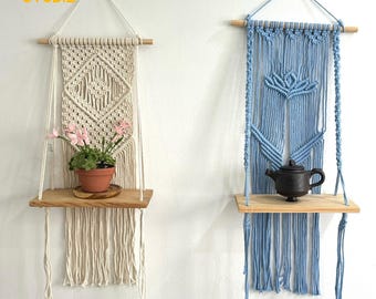 Boho Macrame Shelf, Floating Boho Wall Shelf, Bathroom Shelf, Macrame Plant Shelf, Bathroom Decor, Hanging Shelf, Wall Boho Shelf - T3097