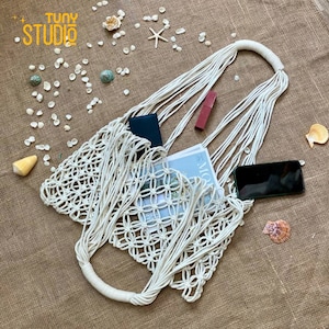 Macrame market bag, Macrame shopping bag, Macrame net bag, tote bag, Beach Bag, Reusable Shopping Bag, Macrame Summer Bag - T3061