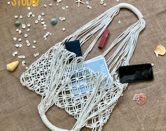 Macrame market bag, Macrame shopping bag, Macrame net bag, tote bag, Beach Bag, Reusable Shopping Bag, Macrame Summer Bag - T3061