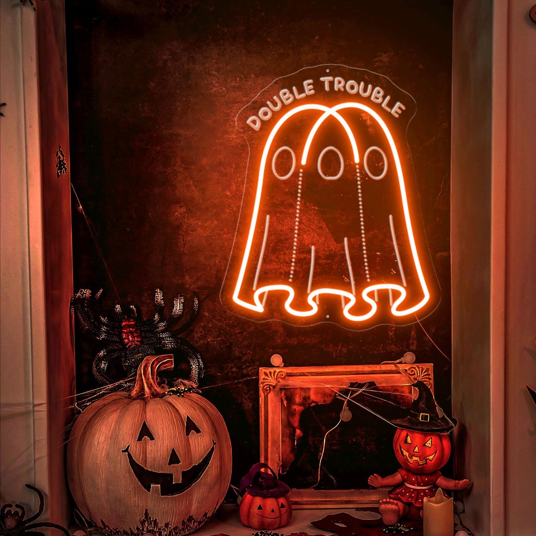 Double Trouble Neon Sign, Ghost Boo LED Sign, Kids Room Neon Sign ...