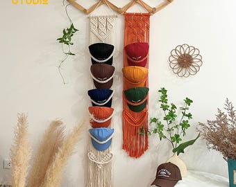 Cap Hanger, Macrame Cap Rack, Hat Storage, Ball Cap Rack, Wall Mounted Hat Display, Trucker Cap Holder, Room Organizer, Gift For Him- T3312