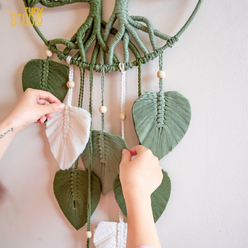 Tree Branch Macrame Custom Tree of Life Macrame Wall Hanging, Green Leaves Tree of Life ...