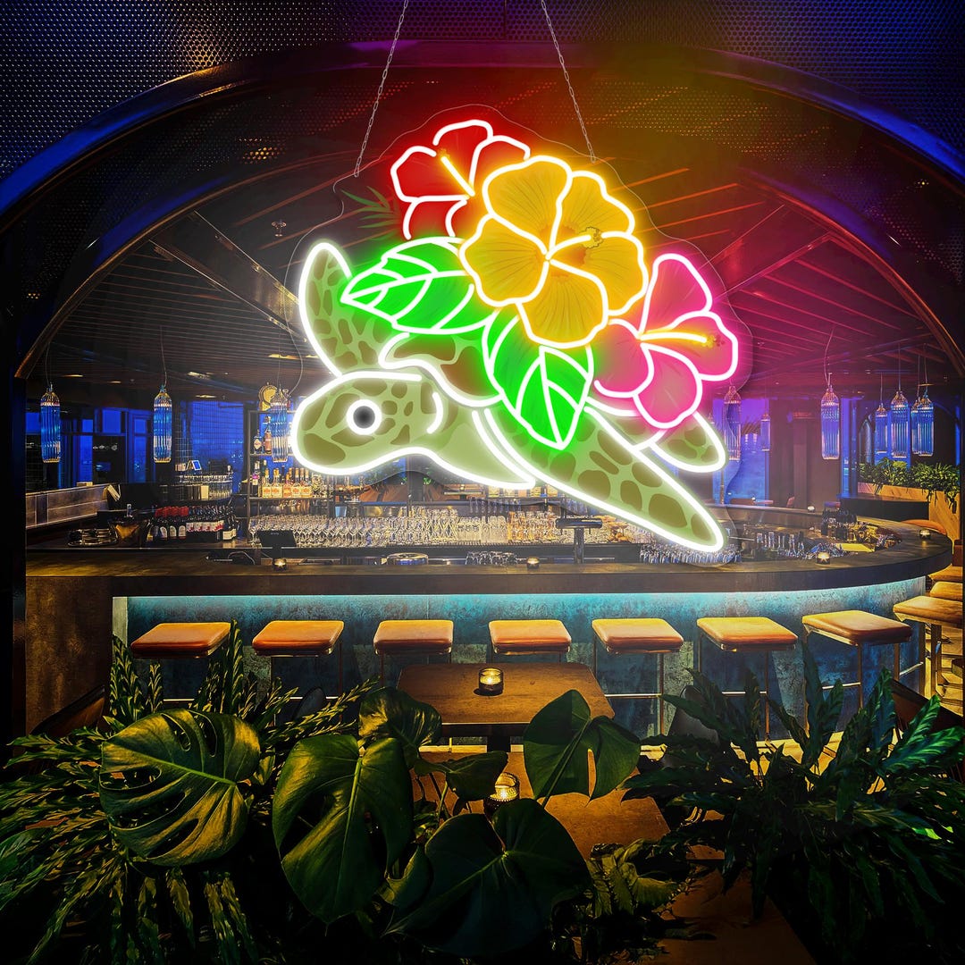 Sea Turtle Hawaiian Floral Neon Sign Hawaiian Decor Turtle Neon Sign ...