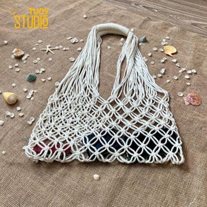 Macrame Market Bag With Finge, Macrame Shopping Bag DIY, Macrame Net Bag, Tote Bag, Beach Bag, Reusable Bag Macrame - T3061