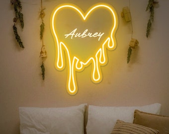 Custom Heart Neon Sign, Bleeding Heart Neon Sign, Personalized Melting Heart Neon Sign, 3D Engraving Art Wall Decor Neon Sign - 3010