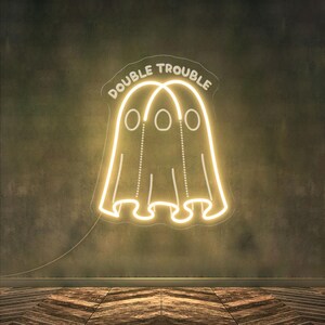 Double Trouble Neon Sign, Ghost Boo LED Sign, Kids Room Neon Sign ...
