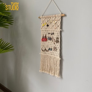 Macrame Jewelry Holder, Boho Tapestry Earring Holder, Jewelry Organizer, Handmade Jewelry Storage, Mother&#39;s Day Gift, Gift for Mom - T3058