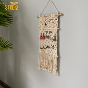 Macrame Jewelry Holder, Boho Tapestry Earring Holder, Jewelry Organizer, Handmade Jewelry Storage, Mother's Day Gift, Gift for Mom - T3058