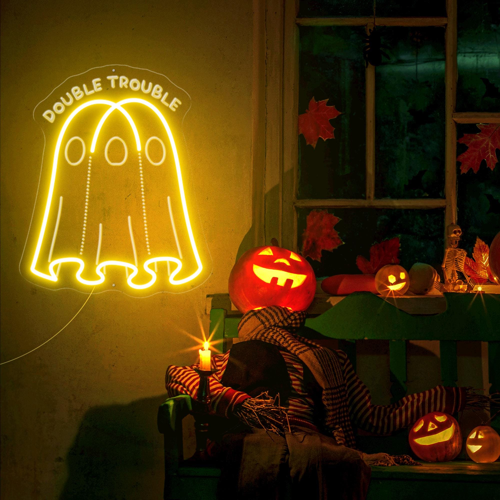 Double Trouble Neon Sign, Ghost Boo LED Sign, Kids Room Neon Sign ...