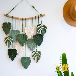 Monstera Leaf Wall Hanging Macrame, Green Leaves Macrame Wall Art, Macrame Wall Art, Wall Tapestries, Macrame Leaf, Mother&#39;s Day Gift- T3027