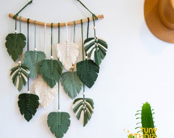Monstera Blatt Wandbehang Makramee, grüne Blätter Makramee Wandkunst, Makramee Wandkunst, Wandteppiche, Makramee Blatt, Muttertagsgeschenk - T3027