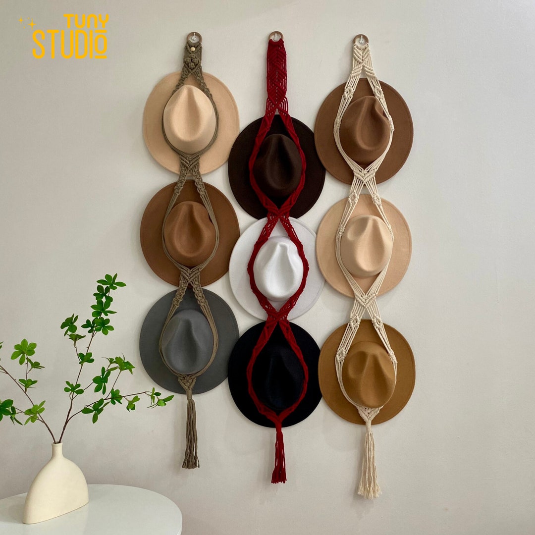 Farmhouse Hat Hanger, Macrame Hat Holder, Fedora Hat Hanging, Boater ...