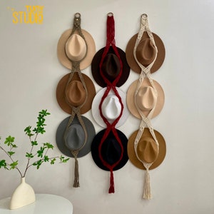 Farmhouse Hat Hanger, Macrame Hat Holder, Fedora Hat Hanging, Boater Hat Organization, Cowboy Hat Rack, Mother Day Gift - T3038