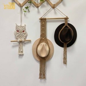 Farmhouse Hat Hanger, Macrame Hat Holder, Hat display, Fedora Hat Hanging, Boater Hat Organization, Cowboy Hat Rack, Mother Day Gift - T3057