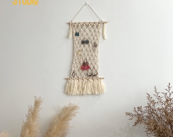 Macrame Hanging Jewelry Organizer, Boho Accessories Holder, Glasses Organizer, Jewelry Storage, Sunglasses Rack, Eyeglass Display - T3317