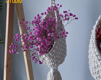 Cesta colgante de pared de macramé, cesta colgante de almacenamiento hecha a mano, cesta colgante para baño, cesta colgante para frutas, cestas rústicas - T3045