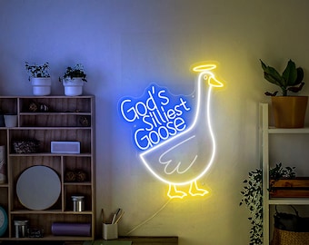 God's Silliest Goose Neon Sign, Silly Goose Led Sign, Funny Meme Neon Sign, Custom Led Light, Engraving Art Wall Decor Neon Sign - T3151