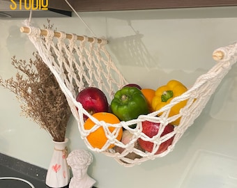 Macrame Fruit And Veggie Hammock, Macrame Fruit Basket Holder, Hanging Fruit Basket, Kitchen Counter Space Saver, Mother's Day gift - T3025