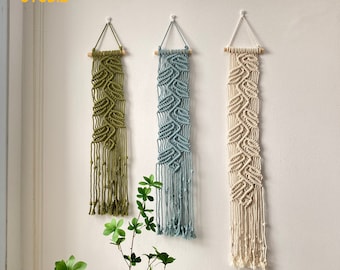 Narrow Macrame Leaves Wall Hanging, Vines Wall Art, Macrame Headboard Decor, Wall Hanging Set, Plant Lover Gift, Housewarming Gift - T3030