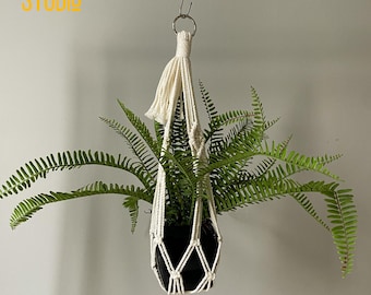 Tassel Free Plant Hanger, Tassel Macrame Plant Holder, No Tail Plant Hanger, Simple Hanging Planter, Boho Home Gift, Plant Mom Gift - T3047