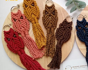 Macrame Owl Charm Bag, Macrame Animal Keychain, Bag Charms Accessories, Handmade Owl Key Holder, Boho Keychain Gifts - T3085