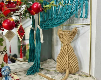 マクラメ猫壁飾り、マクラメ動物、マクラメ猫、猫マクラメ装飾、壁掛け、動物愛好家ギフト、マクラメ壁アート - T3096