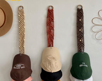 Macrame Cap Rack, Cap Hanger For Wall, Hat Storage, Ball Cap Rack, Fathers Day Gift, Cabin Wall Decor, Gift For Husband - T3082