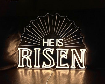 He Is Risen Engraving Neon Sign, He Is Risen Led Sign, Jesus Neon Sign, Happy Easter Neon Sign, Jesus Led Light, Christian Neon Light - 3108