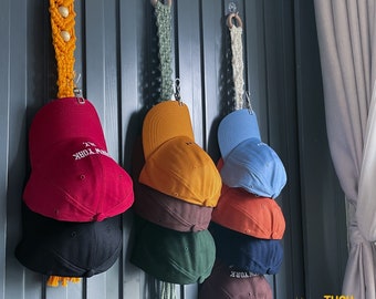 Macrame Cap Rack, Cap Organizer, Hat Accessories, Baseball Cap Storage, Cabin Wall Decor, Boho Organization, Gift For Him, Father Day T3046