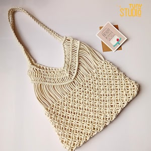 Makramee Reise Strandtasche, Handgemachtes gewebtes Fischernetz, Boho Handtasche Tote, Makramee Sommer Weben, Rattan Mesh Schultertasche - T3059