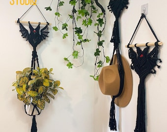 Macrame Bat Wall Hanging, Witchy Aesthetic, Witchy Bedroom, Boho Witchy Bedroom, Witchy Macrame, Handmade Furniture Gothic - T3039
