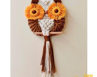 Chouette en macramé personnalisée, décoration de salon, chambre de bébé en macramé, décoration bohème, chambre de bébé fille, amoureux des animaux, décoration de chambre de bébé, cadeau unique - T3056
