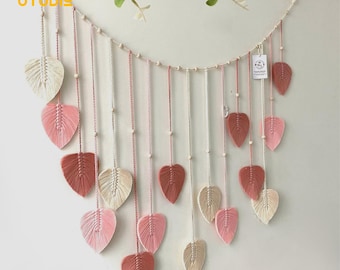 Leaves Garland Wall Hanging, Macrame Leaves Decor, Boho Home Decor, Bunting Garland, Macrame Garland, Leaf Wall ,Farmhouse Decor - T3280