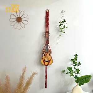 Macrame Ukulele Hanger - Macrame Musical Instrument Hanger - Ukulele Wall Hanger- Boho Room Decor & Space-Saving Instrument Display - T3295