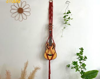 Macrame Ukulele Hanger - Macrame Musical Instrument Hanger - Ukulele Wall Hanger- Boho Room Decor & Space-Saving Instrument Display - T3295