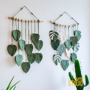 Monstera Leaves Handmade Wall Decor, Green Leaf Macrame Wall Hanging, Scandinavian, Boho Nursery, New Home Gift, Mother&#39;s Day Gift - T3027