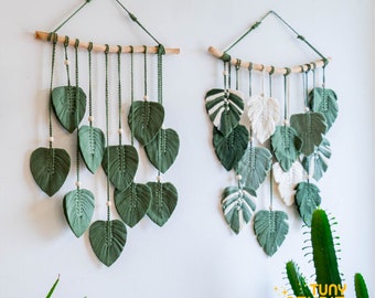 Monstera Blätter Handgefertigte Wand Dekoration, Grünes Blatt Makramee Wandbehang, Skandinavisch, Boho Kinderzimmer, Neues Zuhause Geschenk, Muttertagsgeschenk - T3027