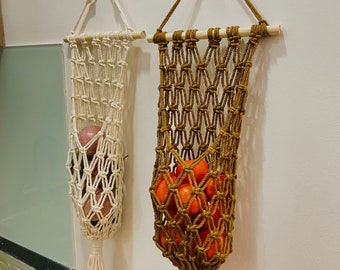 Macrame Potato Tomato Bag, Hanging Fruit Basket, Macrame Veggie Fruit Holder, Vegetable Storage, Kitchen Storage, Gift For Mom - T3024